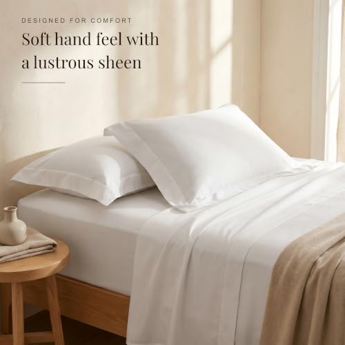 Image of Huesland Premium 100% Pure Cotton Luxe Soft Touch 300 Thread Count Bedsheet for Double Bed King Size with 2 Pillow Covers | White | 108 x 108 inches
