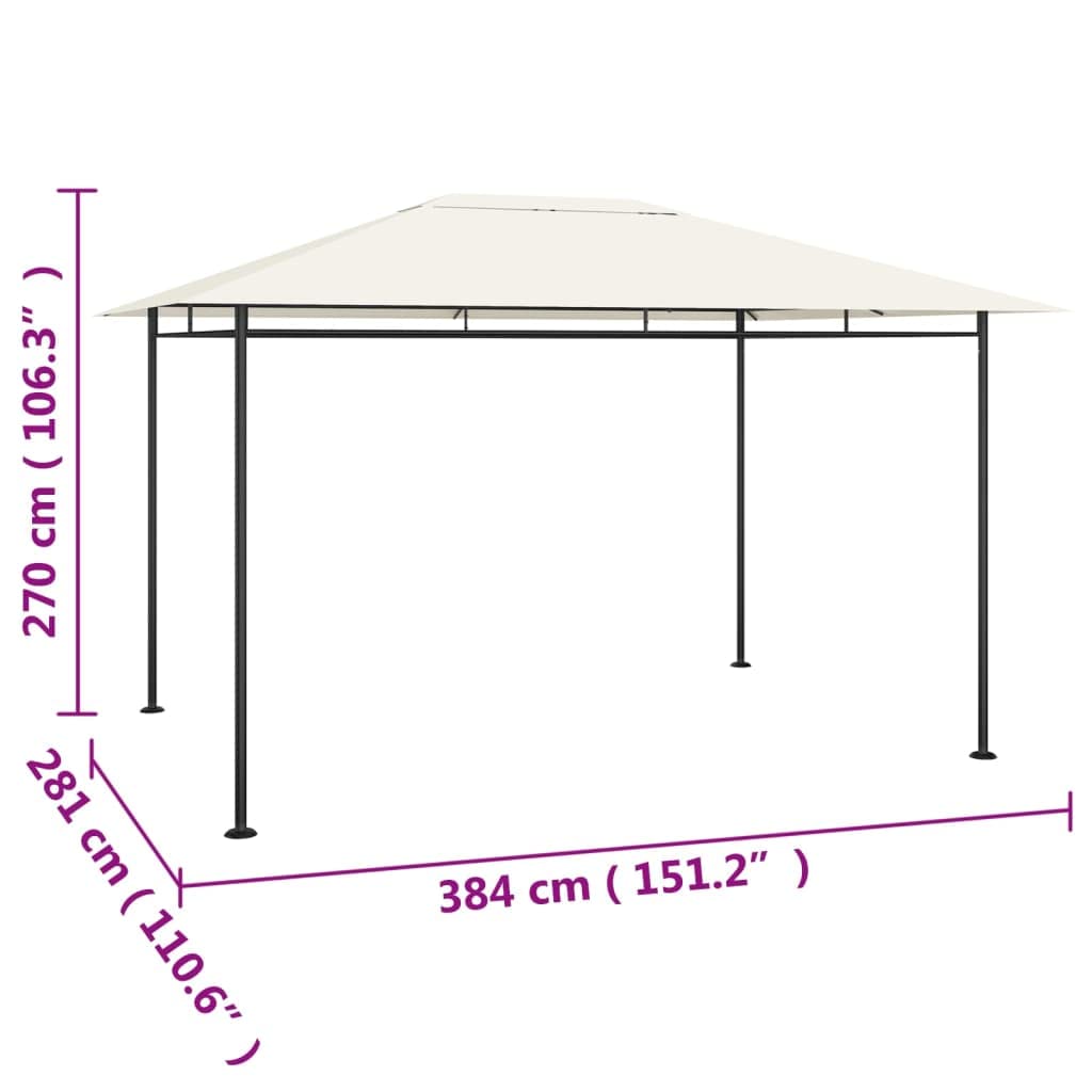 Carpa exterior 384 x 281 x 270 cm, color crema, 180 g/m², con revestimiento de PA para protección contra el sol y la lluvia, estructura de acero estable para fiestas de jardín, camping y eventos