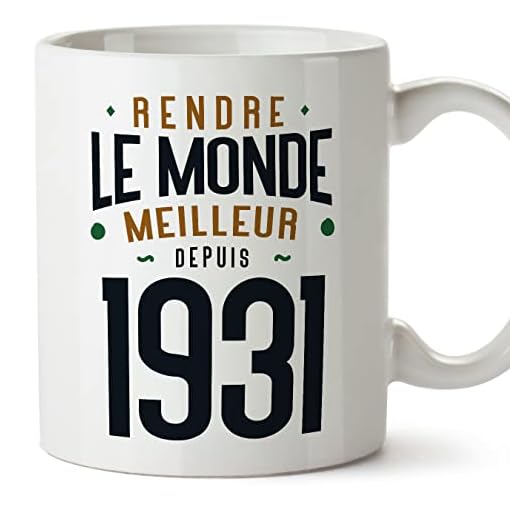 MUGFFINS Tazas 1931 Cumpleaños - En Francés - Rendre le Monde Meilleur - 11 oz / 330 ml - Regalo original y divertido
