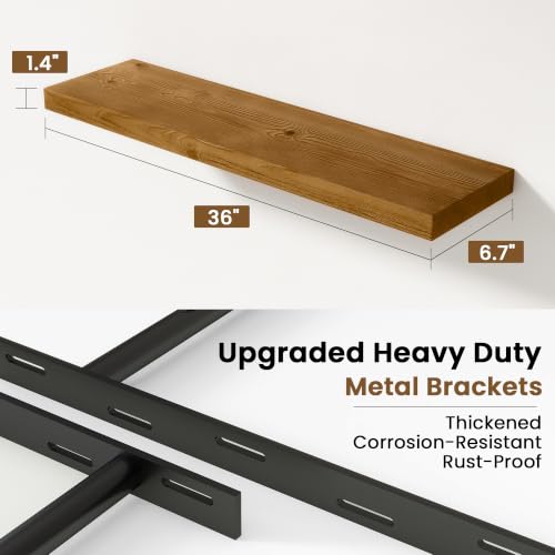 Image of Solid Wood Floating Shelves for Wall 36 inch,Walnut Wooden Shelf Set of 2