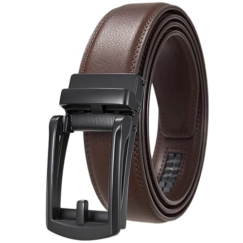 Metal Automatic Buckle Belt Men Handcrafted Solid Casual Belts Box Packaging Black Buckle Brown 130cm
