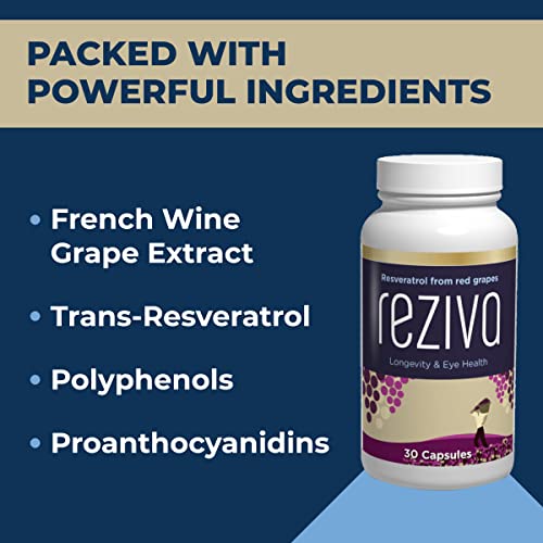 Reziva Resveratrol Supplement - Ultra High Potency & Doctor Formulated - Transresveratrol Supplements - Grapeseed With Resveratrol - For Longevity, Eye Health And, Overall Well-Being - 30 Veg Capsules #TOP2