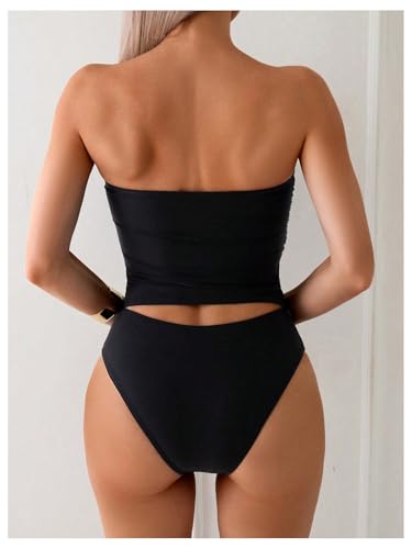 SweatyRocks Women's Swimsuit Ruched Strapless Bandeau Bikini Sets 2 Piece Bathing Suit2