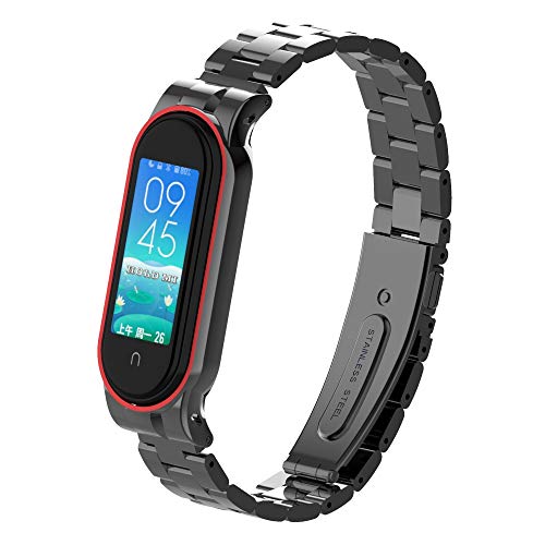 Pulseira de substituição compatível com Xiaomi Mi Band 5, pulseira de metal de aço inoxidável com fi
