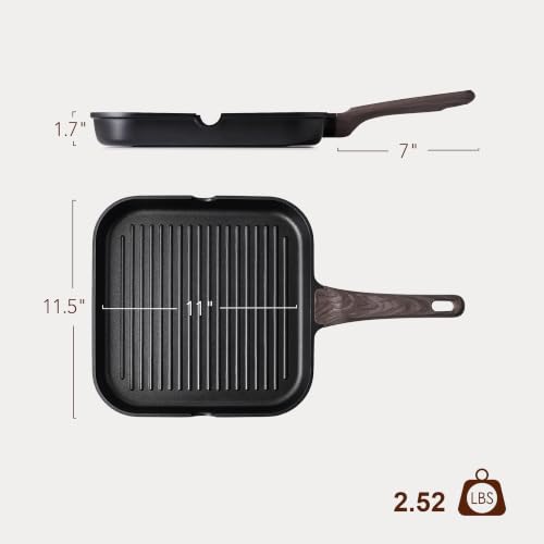 Image of SENSARTE Nonstick Grill Pan for Stove Tops, Versatile Griddle Pan with Pour Spouts, Square Grill Pan for Big Cooking Surface, Durable Grill Skillet for Indoor & Outdoor Grilling. PFOA Free, 11 Inch