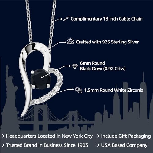 Gem Stone King 925 Sterling Silver Heart Shape Pendant Necklace For Women (Round 6MM, Gemstone Birthstone, with 18 Inch Chain) - Image 3
