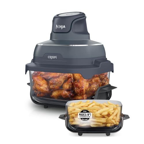 Ninja CRISPi Freidora de aire 4 en 1 de 3,8 l, 2,3 l: Freír con aire, asar, mantener caliente, recuperar el crujiente, compacto, 2 bandejas con tapa, 1700 W, Azul oscuro metalizado FN201EUBL1