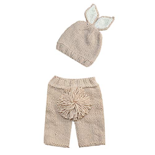 Cute Newborn Baby Photography Props Infant Boy Girl 1st Birthday Cake Smash Easter Bunny Outfits Handmade Crochet Knitted Rabbit Photo Shoot Costume Beanie Hat Diaper Cover Accessory Long Pant + Cap