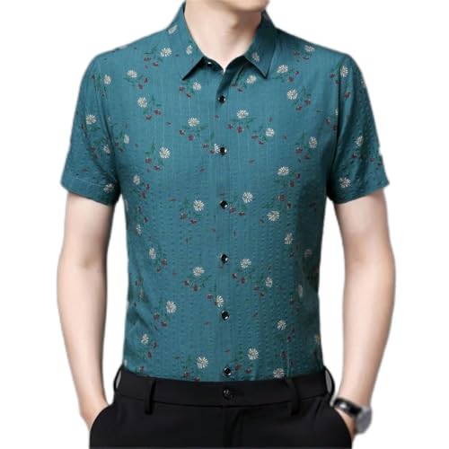 Collar Small Fresh Floral Print Half-Sleeve Men's Clothing Shirt Cotton
