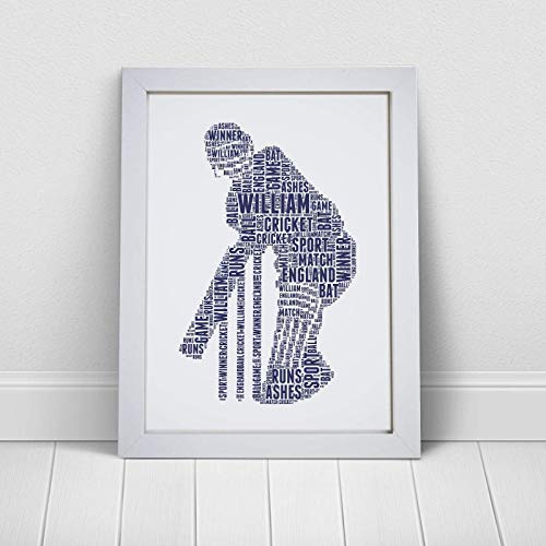 Personalised Cricket Player Word Art Print - Birthday, Fathers Day Gift - Dad, Daddy Gifts - A5, A4 Prints & Framed