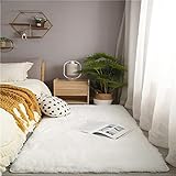 Enyhom Indoor Weich Shaggy Teppich 120 x 160 cm Großen Waschbar Hochflor Teppich Luxus Samt Shag Teppich rutschfeste Dicker Kunstfell Bodenteppich für Wohnzimmer Schlafzimmer Sofa, Weiß