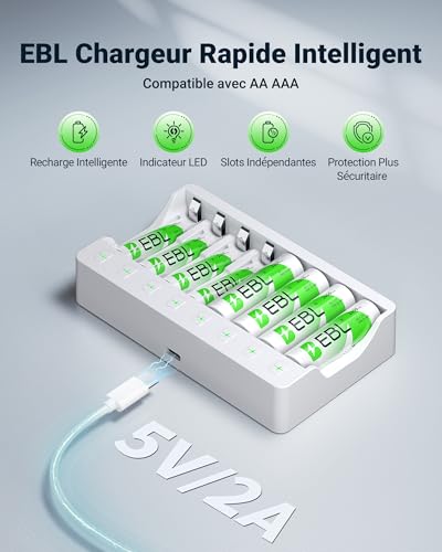 Chargeur Piles Rapide EBL 8 Slots avec Indicateur Intelligent LED - 2