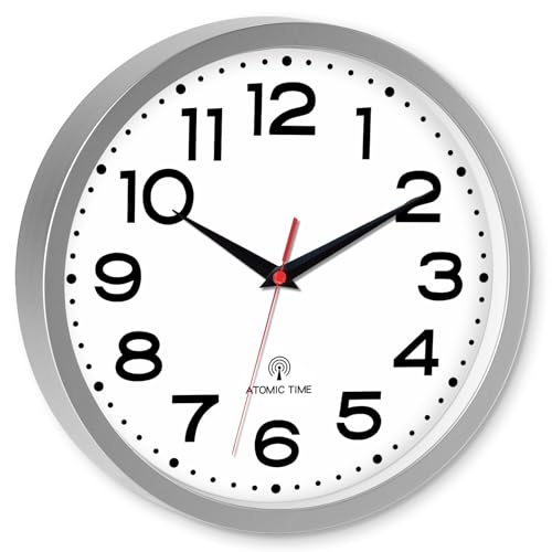 Image of Roymnie 14 Inch Atomic Wall Clock, Battery Operated Silent Non Ticking | Silver analog wall clock; bold numerals for easy reading; silent non-ticking; 1 AA battery (not included); for classroom