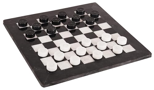Radicaln Juego de Mesa de Damas de mármol, 15 Pulgadas, Blanco y Negro, Hecho a Mano, Juego de Damas de Torneo para 2 Jugadores, Juegos de Mesa portátiles para niños