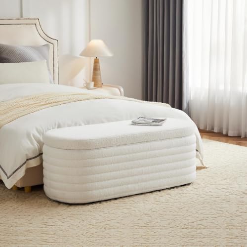 Image of The Artment your artistic apartment OpalRest Storage Ottoman Bench, Sherpa Boucle Upholstered Storage Bench with Lift Top, Modern End of Bed Bench for Bedroom, Living Room, Entryway, Hidden Storage