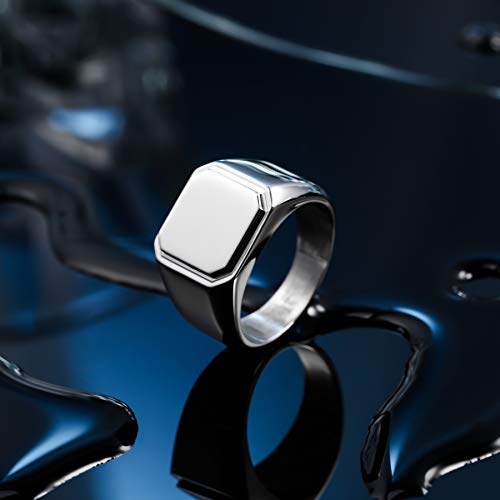 MeMeDIY Personalized Signet Ring for Men Women Customized Engraving Initial Letter/Name/Alphabet Royal Monogram Biker Style Square Ring with Ring Size Adjusters (Silver Color, Size 10)