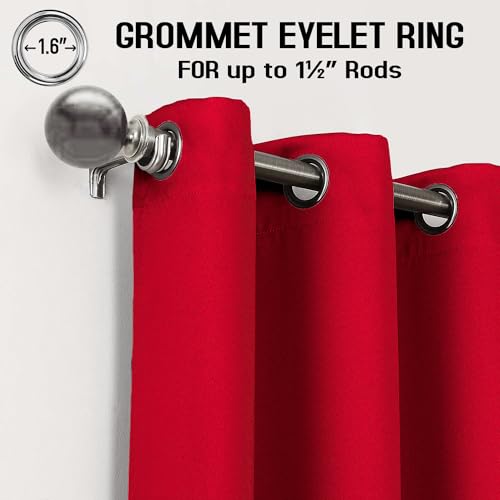 RayyanLinen Readymade Blackout Thermal Eyelet Ring Top Pair of Curtains Including 2 Tiebacks (RED, Width 46" x Drop 72") - Image 4