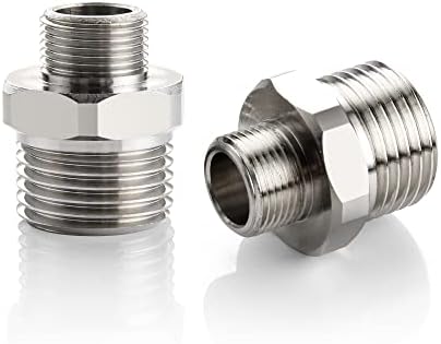 1/2 to 3/8 Reducer Faucet Adapter - Compression Brass Pipe Fitting, 3/8 Male to 1/2 Male Supply Line Adapter for RV Kitchen Plumbing, Water Hose Pipe Connector with Rubber Washer, (2 Pack)