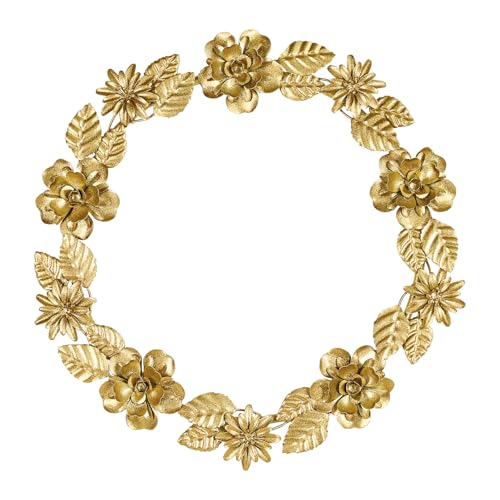 JUMBO DECOR Gold Metal Wreath Wall Decor 16.5 Artificial Wreaths for Front Door Large Round Gold Foil Door Wreath with Flower and Leaf for Christmas Window Wedding Party Decoration