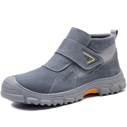 Image of GLANOUDUN Steel Toe Boots for Men, Welding Work Boots with Puncture-Resistant Midsole, High Top Hook and Loop Safety Footwear for Welding Workshop Construction Warehouse Factory