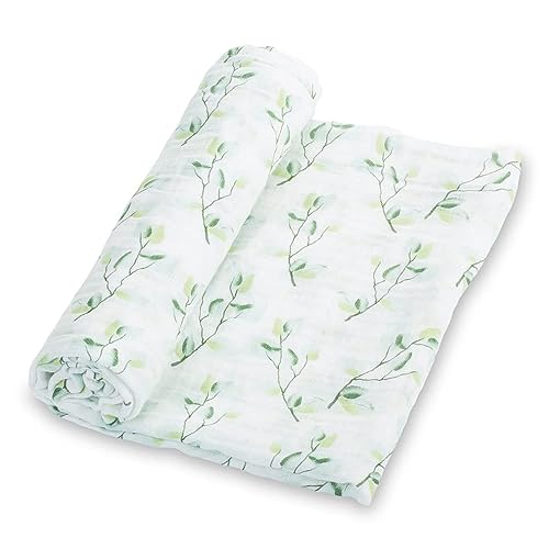 Image of LollyBanks Muslin Swaddle Blankets for Girls, Large 47 x 47 Inches Soft Swaddles for Newborns, Breathable and Lightweight 100% Cotton Baby Blanket, Baby Essentials, Registry (Eucalyptus Print)