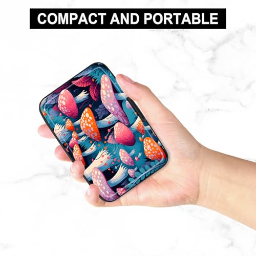 Image of Card Holder Credit Cards Holder for Women RFID wallet women Business Card Holder Wallet Mini Aluminum Card Wallet RFID Blocking Slim Metal Hard Card for Women, Pretty Mushroom