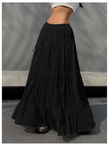 SHENHE Women's Elastic High Waisted A Line Pleated Shirring Midi Long Skirt3