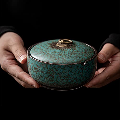 YANHAIDIDAI Aschenbecher,handgefertigter Keramikaschenbecher mit Deckel,windfester Aschenbecher für den Außenbereich,Zigarettenaschenbecher für den Innen- und Außenbereich,Aschenbecher für Raucher Cover