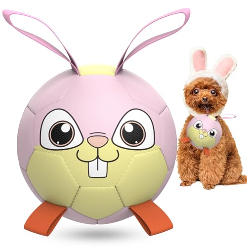 QDAN Animal Dog Soccer Balls Dog Toys, 6 Inch, Pink Yellow