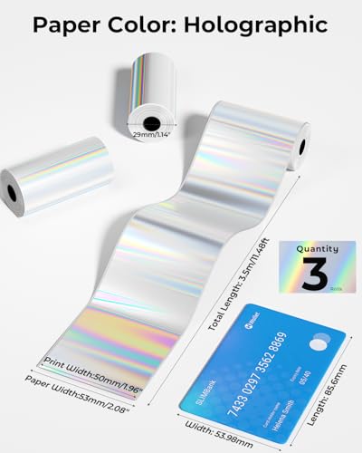 Memoking T02/Q02E/M02L/M02X Laser Selbstklebendes Thermopapier - 20 Jahre Klebrig 50mm x 3,5m Aufkleberpapier für Journal, Fotos, Texte, Studiennotizen, Tagebücher und mehr,Öl-und Wasserfest, 3 Rollen