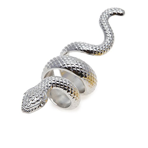 Women's 18K Gold Plated CZ Fully Iced Out Punker Cuban Snake Ring (Silver Snake Ring, M)