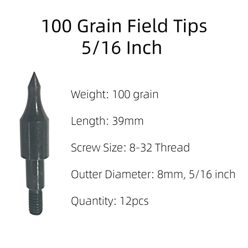 12Pcs High Precision 100 Grain Field Tips 5/16, 100 Gr Crossbow Arrow Tips For Archery Target Practice, Screw-In Bullet Field Points For Archery Arrow Target #TOP1