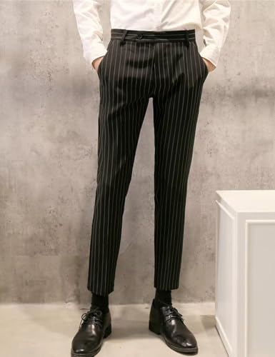 ONAXTDA Men's Striped Cropped Pants Summer Casual Pinstripe Trousers Slim Fit Lightweight Business Dress Pants2
