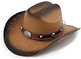 Western Straw Cowboy Hat for Women and Men, Sun Beach Cowgirl Hat, Wide Brim, Cattleman Crease Style (US, Alpha, One Size, Khaki-Wide)