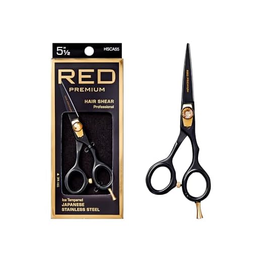 Red by Kiss Premium Artisan Professional Hair Shears, Ice Tempered Japanese Stainless Steel Scissors, Sharp Blades for Precise Cutting, Ergonomic & Adjustable Tension Screw (Straight, 5.5in)