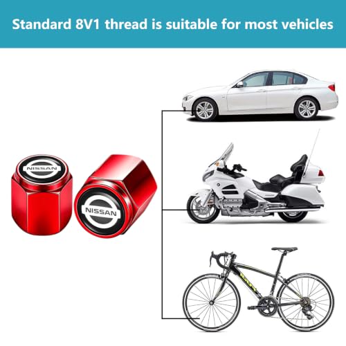 Image of 4pcs Tire Valve Stem Caps for Nissan Series Stem Cap Universal Car Air Cover Car Accessories for Cars, SUV, Truck, Motorcycles(Red)