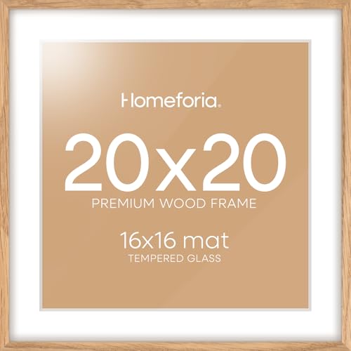 Homeforia 20x20 Oak Picture Frame, 16x16 mat, tempered glass