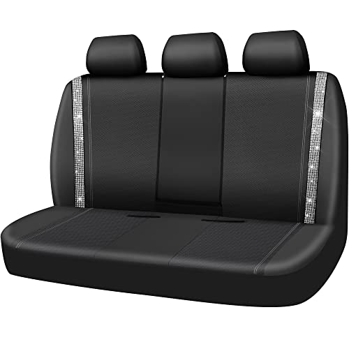 Image of CAR PASS Bling Rhinestone&Leather Back Seat Cover, Waterproof Bench Rear Seat Cover Shining Diamond Universal Fit Automotive Glitter Crystal Sparkle Strips for Kid Women Girl, Silver Diamond
