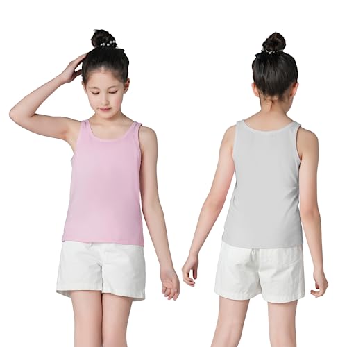 Image of QBK 6-16Years Girls Tank Top with Built in Bra Training Bras Cotton Camisole Built in Bra Undershirts with Shelf Bra | Girls' Cotton Tank Top With Shelf Bra Triple Lining And Light Support For Everyday Comfort