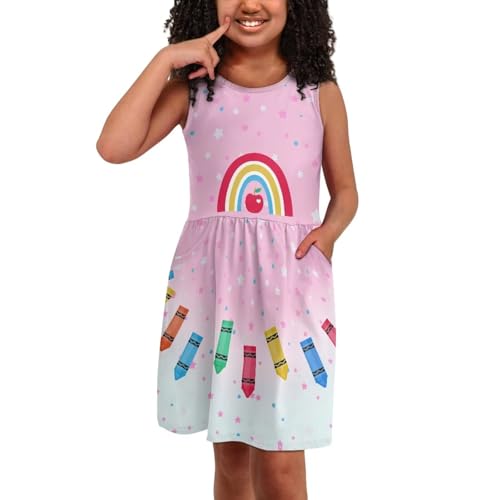 Fashion Sleeveless Dress for Girls Loose Sundress Casual Crew Neck Dress with Pockets for Outdoor Activity3