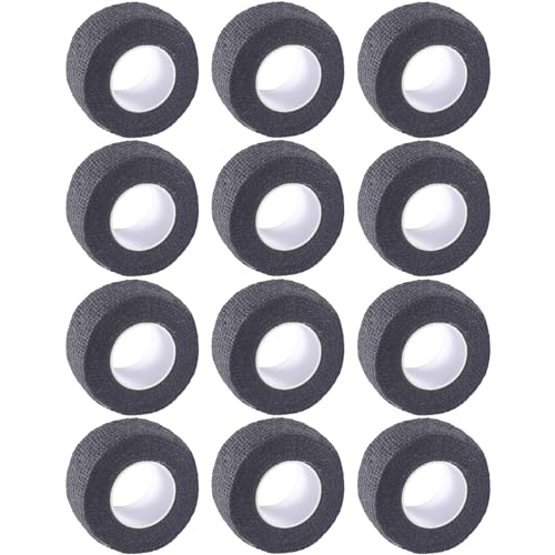12-Pack Self Adhesive Bandage Wrap 1Inch x 5 Yards, Elastic Athletic Tape, Tattoo Grip Tape, Non Woven Medical Tape for First Aid, Sports, Wrist, Ankle, Vet Wrap for Pets (Black)