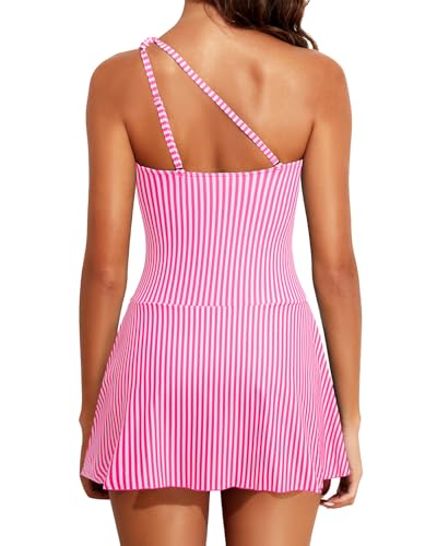 Image of Tempt Me Women One Piece Swim Dress One Shoulder Swimsuit | Tummy control, Skirted bottom, Adjustable shoulder straps, Removable bra