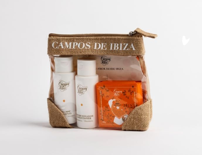 Set da Viaggio Mandarino Fresco Campi di Ibiza - Shampoo + Balsamo + Sapone - Fragranza Naturale ed Eco-Responsabile - Dermatologicamente Testato - 3 Pezzi Compatti da Viaggio