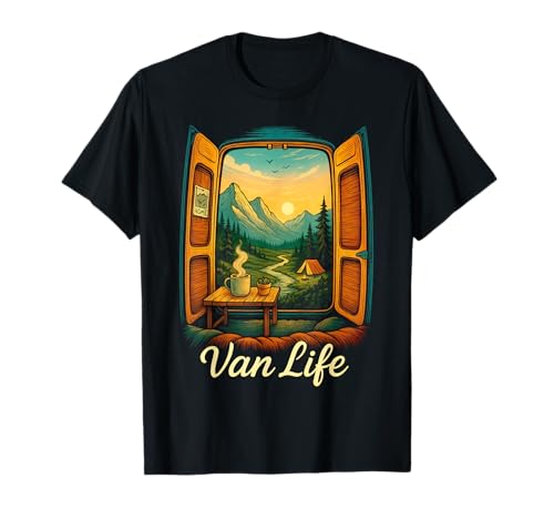 Vida Camper Vista Montaña Furgo Camper Aventura Viajes Camiseta