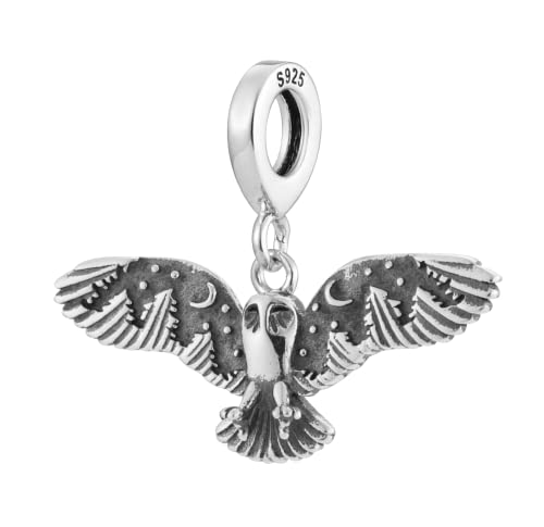 Owl Forest Whisper Witch Mountain Moon Gothic 925 Sterling Silver Charm Bead For Pandora & Similar Charm Bracelets or Necklaces