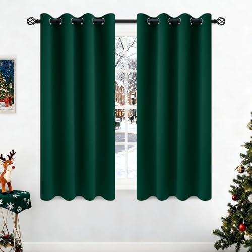 Image of COSVIYA Grommet Room Darkening Dark Green Curtains 63 inch Long for Bedroom | Light Blocking Insulated Thermal Curtains for Living Room, Blackout Thick Polyester Window Drapes,52x63 inches, 2 Panels