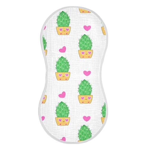 xigua Cartoon Cacti Muslin Baby Burp Cloths Set of 4, Super Soft & Absorbent Burping Rags, Cotton Burp Clothes Shower Gift for Newborn, Baby Girls and Boys