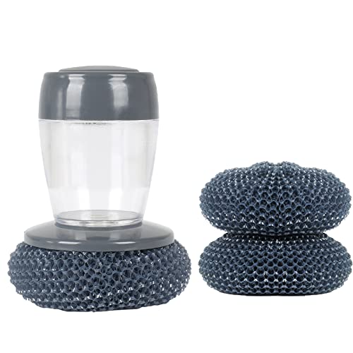 SLFYEE 3 Stück Reinigungsbürste mit Druckfunktion Spülbürste mit Spülmittelspender Abwaschbürste mit Spülmittel für Topf Pfanne Spülen Reinigung Cover