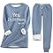 DEPENSL Yes I'm Still Freezing Me 24/7 Womens Fall Winter Pajama Sets 2 Piece Loungewear Fuzzy Fleece Sherpa Sweatshirt Top Suit(Blue02, M)