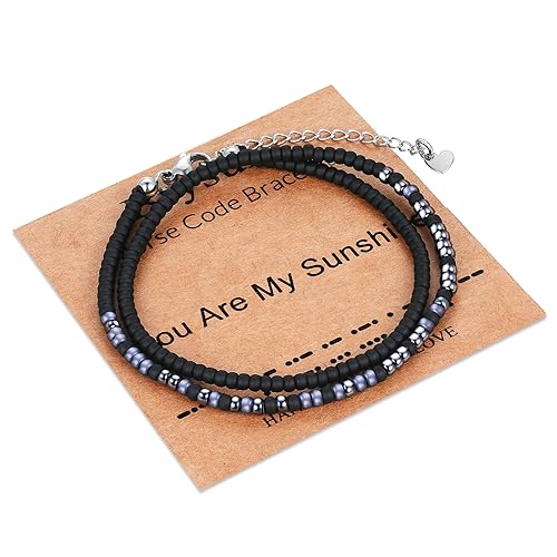 Image of Btysun Inspirational Morse Code Bracelets for Women Men Teen Girl Gifts Best Friend Birthday Gifts for Him Her Adjustable Layered Secret Message Sister Bff Girfriend Sister Christmas Jewelry